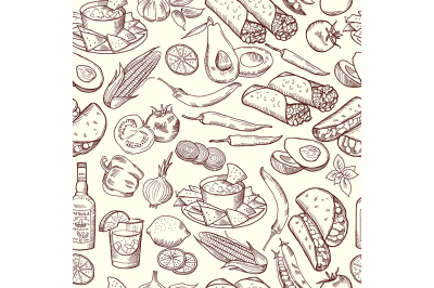 Seamless pattern with traditional mexican food