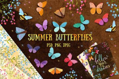 Summer butterflies clip art