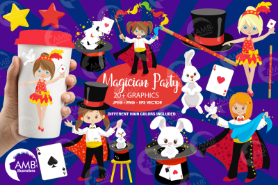 Magician Party cliparts, Magic Girls cliparts AMB-1192