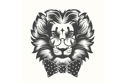 Lion Head with round glasses and bow tie