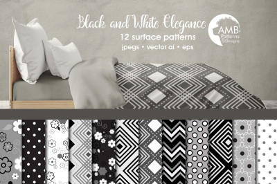 Black and White Elegance patterns, Black and White papers AMB-1264