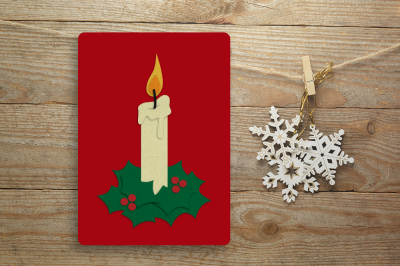 Christmas Candle with Holly | SVG | PNG | DXF