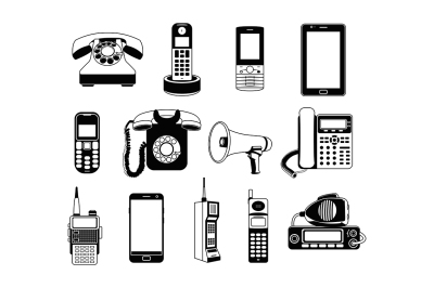 Silhouette of telephones and smartphones