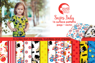 Super Baby patterns, Superhero Baby papers AMB-1338