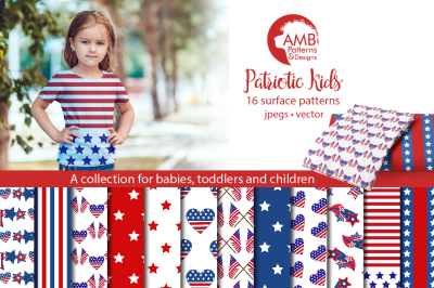 Patriotic Kids patterns, Stars and Stripes papers AMB-1357