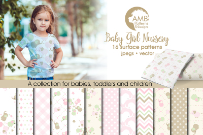 Baby Girl Nursery patterns, Elephant Nursery papers AMB-1368