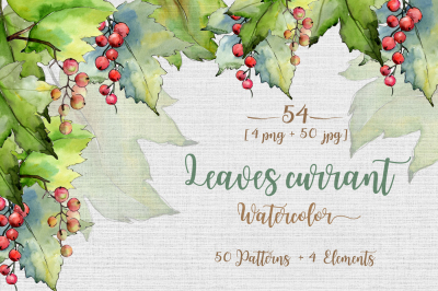 Leaves currant PNG watercolor set