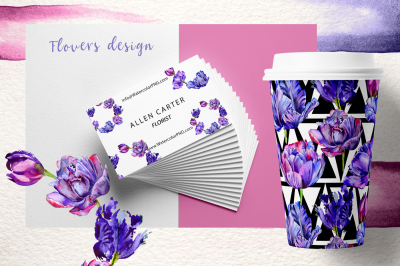 Lovely purple tulip PNG watercolor set