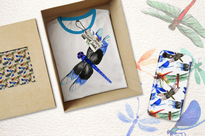 Insect dragonfly PNG watercolor set