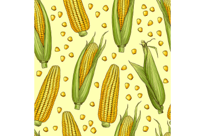 Vector seamless patterns with illustrations of corn