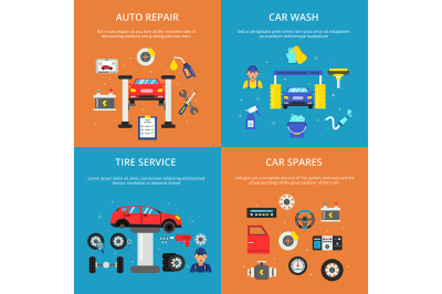 Colored banners set of concept illustrations of car services