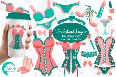 Wonderland Lingerie cliparts, Pink and Green Lingerie clipart AMB-2215