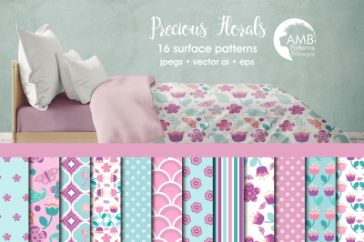 Precious Florals patterns, Floral papers AMB-1406