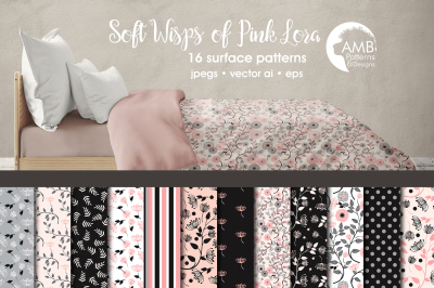 Soft Wisps of Pink Lora patterns, Pink Floral papers AMB-1419