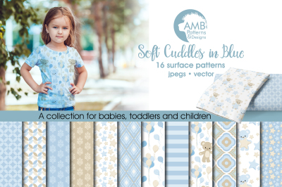 Soft Cuddles in Blue patterns, Nursery papers AMB-1451