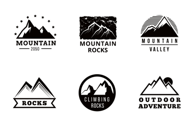 Mountains vector logo, badges and emblems set