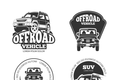 Suv pickup retro vector emblems, logos, badges and labels