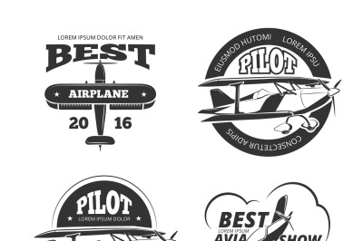 Retro airplane&2C; aircraft vector labels set