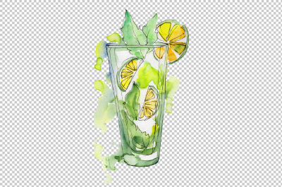 Refreshing cocktails PNG watercolor set