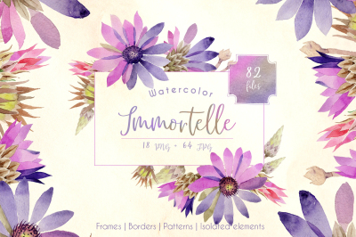 Purple immortelle PNG watercolor set