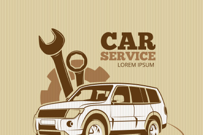 Retro car service vector poster