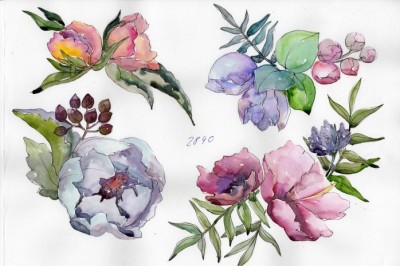 Delicate bouquets of flowers PNG set