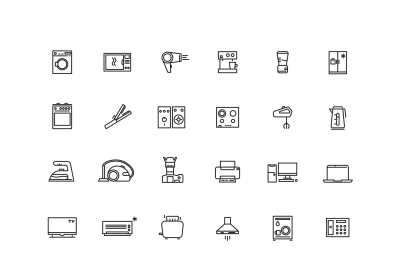 Household appliances line vector icons