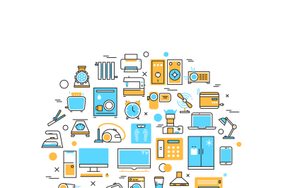 Home electronics appliances vector line concept