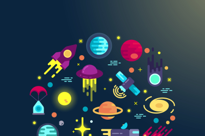 Space flat icons composition