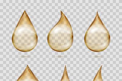 Transparent yellow oil drops vector set