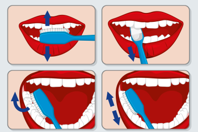 Correct tooth brushing vector infographics