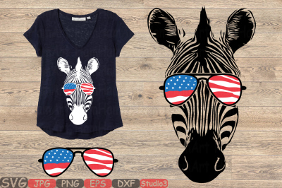 Zebra head USA Flag Glasses Silhouette SVG patriotic Safari 872s
