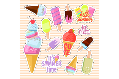 Set of cute ice cream in the form of a retro patches