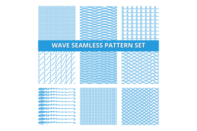 Seamless patterns set with scribbles lines and waves