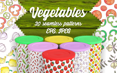 Vegetables. Seamless patterns in doodle style.