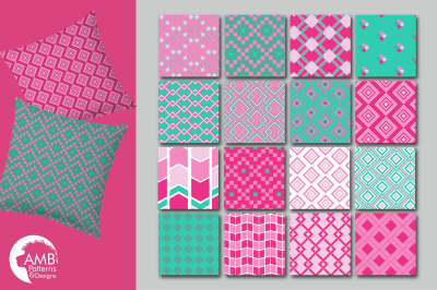 Pink and Teal Geometric Surface Patterns, Geometric Papers, AMB-1082