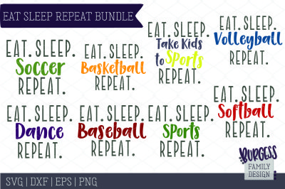 BUNDLE 8 Sports-themed Eat Sleep Repeat Cut files
