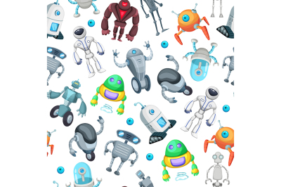 Seamless pattern with cute funny robots