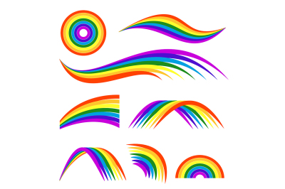 Vector illustrations of different rainbows isolate on white