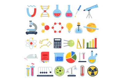 Scientific icon set. Science lab with different equipment