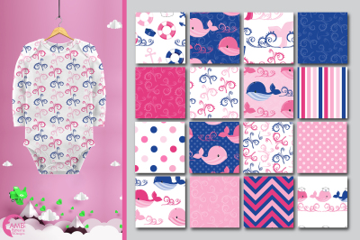 Pink Whales patterns, Nautical Girl papers AMB-1597