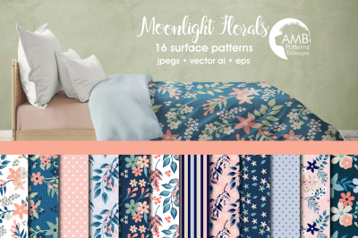 Moonlight Florals patterns, Floral papers AMB-1836