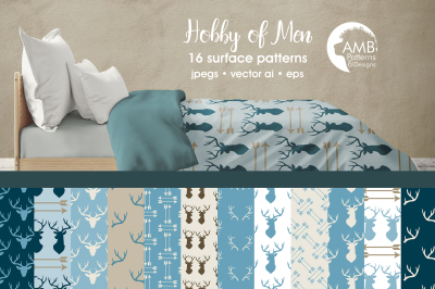 Hobby of Men patterns, Cabin Chic Blue papers AMB-1872