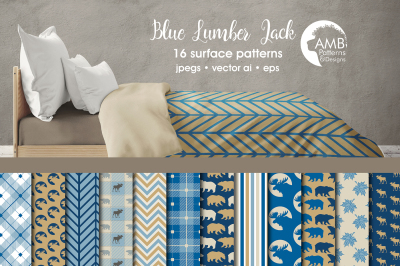 Blue Lumber Jack patterns, Blue Cabin Life papers AMB-1875