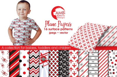 Plane patterns&2C; Red Airplane papers AMB-1929