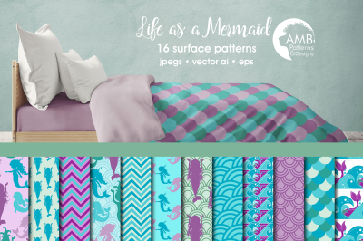 Life as a Mermaid patterns&2C; Mermaid papers AMB-1932