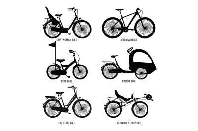Silhouette of different bicycles for children, man and woman