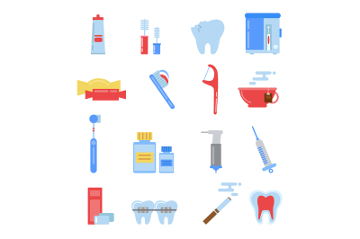 Healthcare illustrations in flat style. Dental different icons set