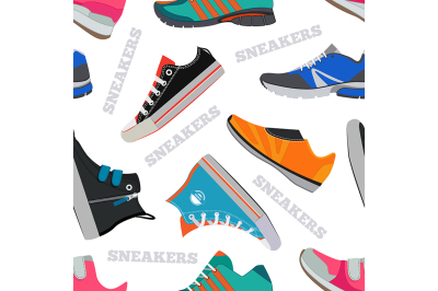 Seamless pattern with sneakers and walking shoes