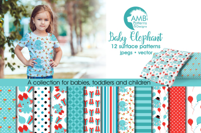 Baby Elephant patterns, Teal Elephant papers AMB-2279